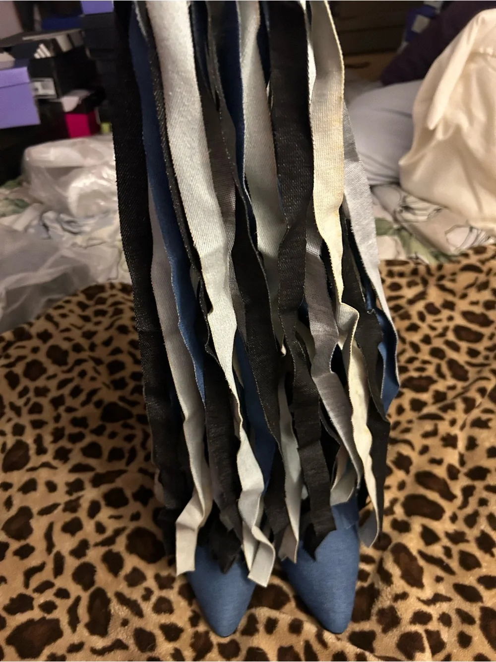 Gorgeous Blue Denim Fringe Over-the-Knee Block Heel Boots
